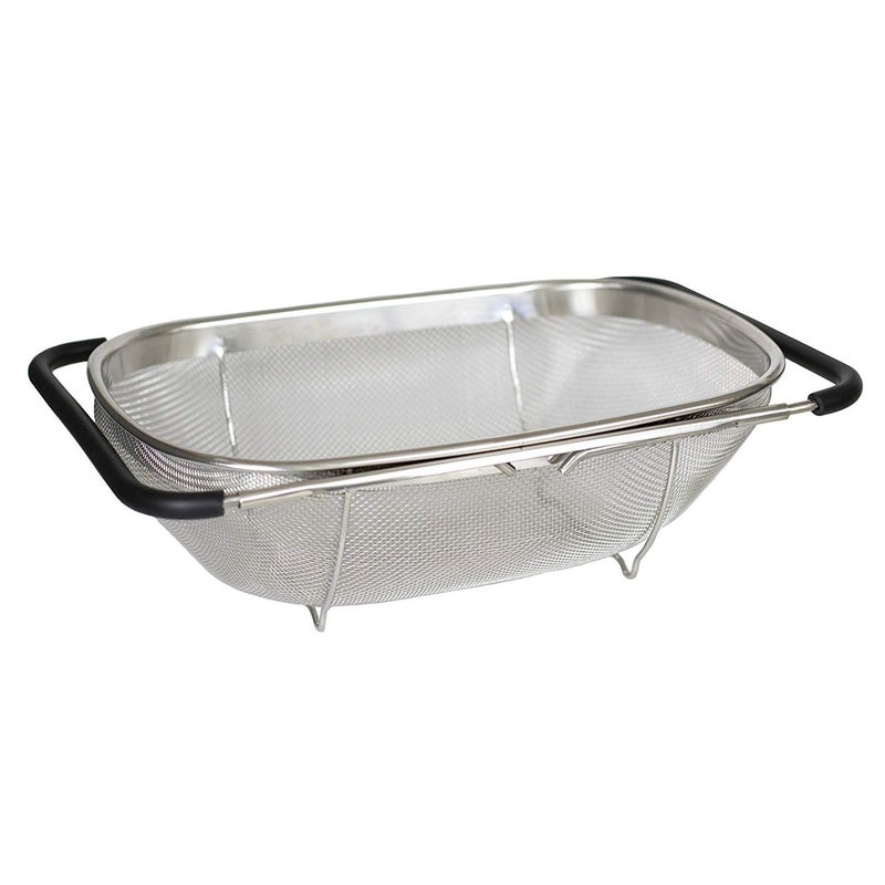 i Kito Over the Sink Colander with Expandable Rubber Grip Handles - Fine Mesh Oval Strainer in Stainless Steel -Drain, Rinse Fruits and Vegetables - Image 1